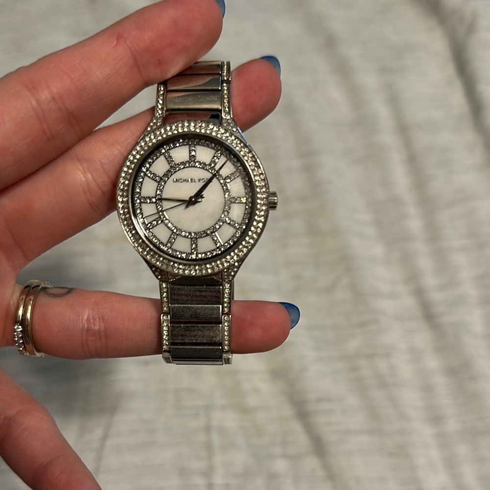 Michael Kors Silver and White Watch with Crystal Bezel - Picture 2 of 3
